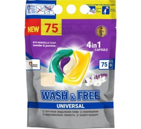 Wash & Free Prémiové kapsule na pranie 4v1 Marseilské mydlo a Levanduľa 75 PD