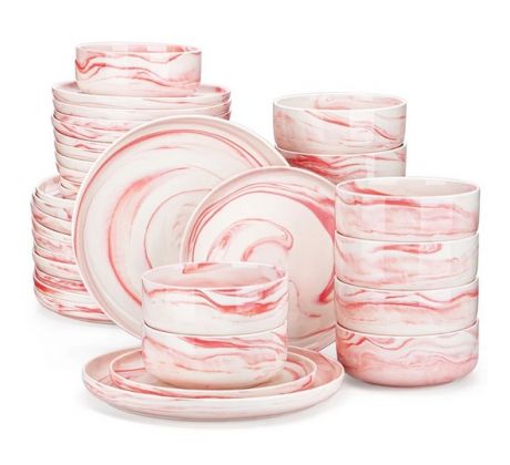 LUNA Pink marble 36 dielna porcelánová jedálenská sada