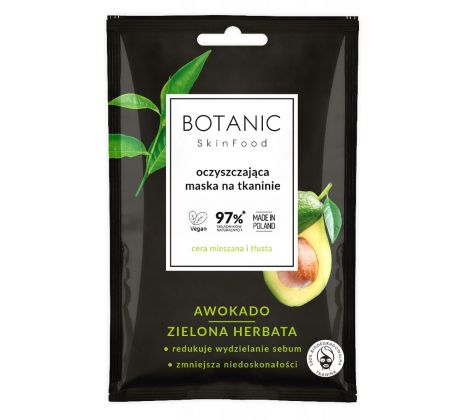 Botanic Skinfood Čistiaca pleťová maska na tkanine avokádo-zelený čaj 1 kus